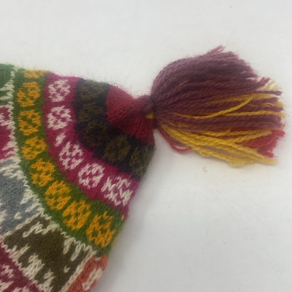 Bohemian Style lpacca Lamas Winter Knit Hat Multi Color Vibrant Tassel - Picture 12 of 12
